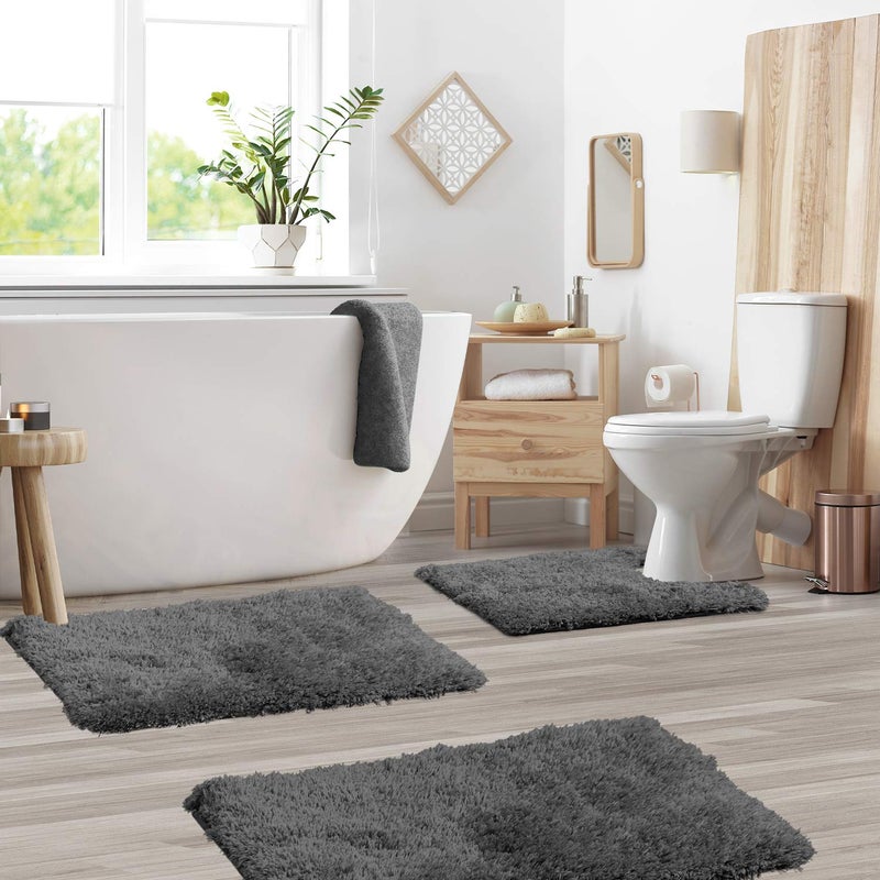 Clara Clark Bathroom Rugs Sets 3 Piece, Shaggy Plush Bath Mat - Non-Slip, Machine Washable Bath Rugs - Dries Quickly, Ultra Soft Bath Mats for Bathroom, - Image 2